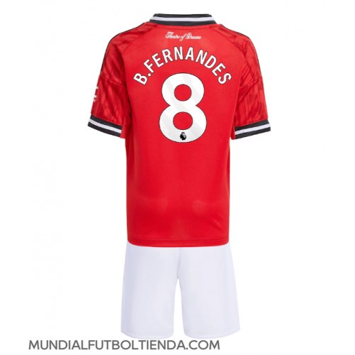 Camiseta Manchester United Bruno Fernandes #8 Primera Equipación Replica 2025-26 para niños mangas cortas (+ Pantalones cortos)
